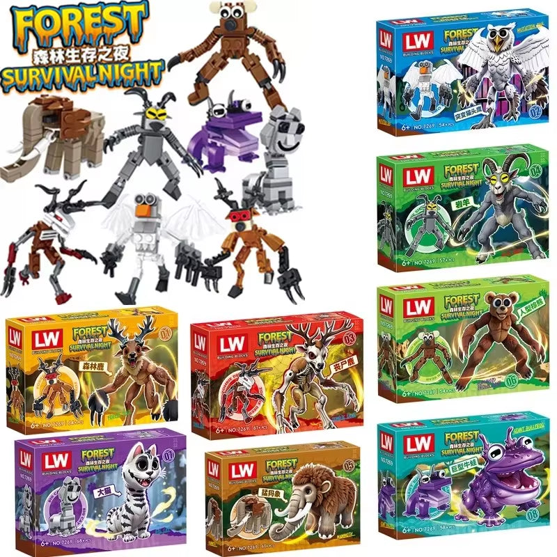 New 99 Nights in the Forest Building Block Horror Deer Owl Goat Cat Mammoth Loses Deer Assembled Bricks Kids Toys Christmas Gift