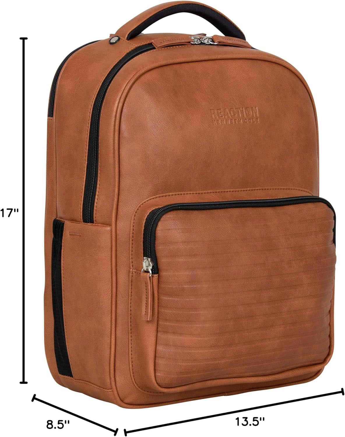 Reaction on Track Pack Vegan Leather 15.6” Laptop & Tablet Bookbag Travel Backpack with Anti-Theft RFID for High School, Work, & Travel, Cognac