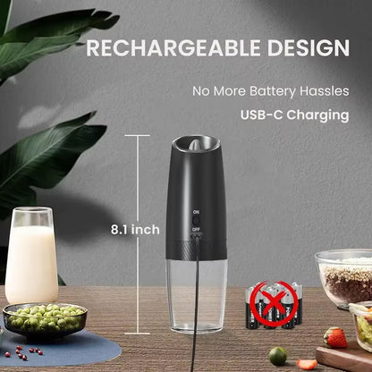 Gravity-Activated Salt & Pepper Grinder Set - 2-Pack Rechargeable Electric Mills with LED Light | No Batteries, Adjustable Coars