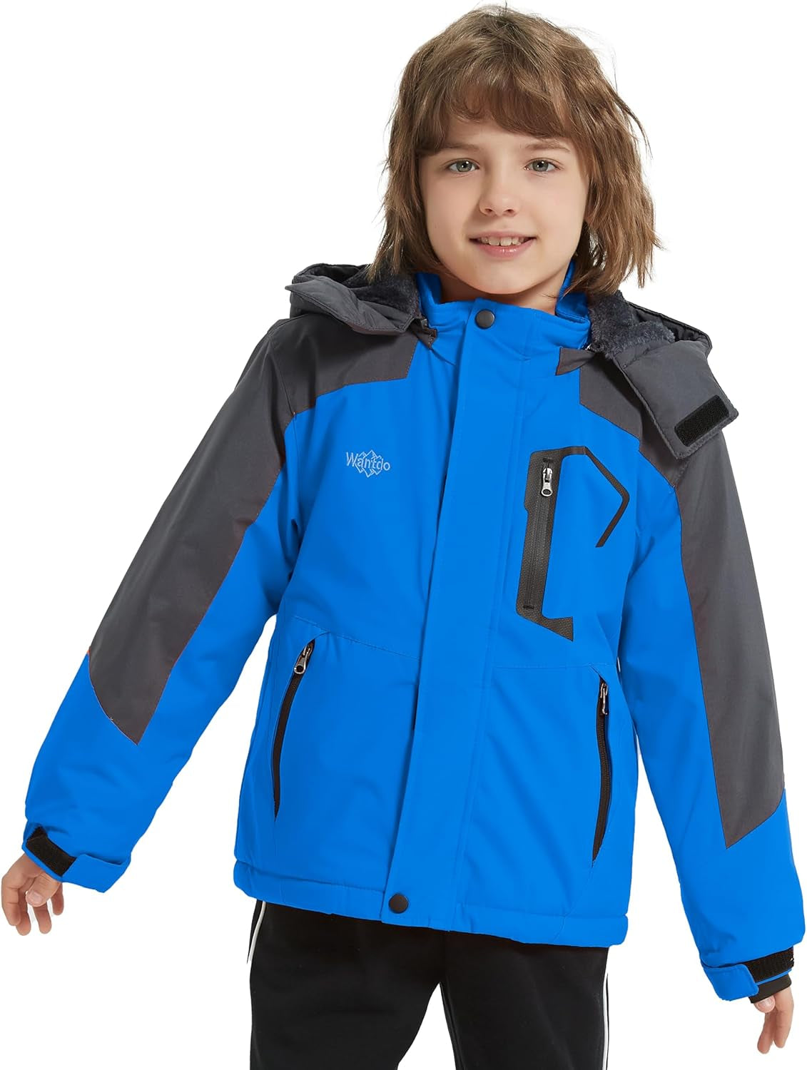 Boy'S Waterproof Ski Jacket Fleece Snowboarding Jackets Warm Thick Winter Coat Hooded Raincoats