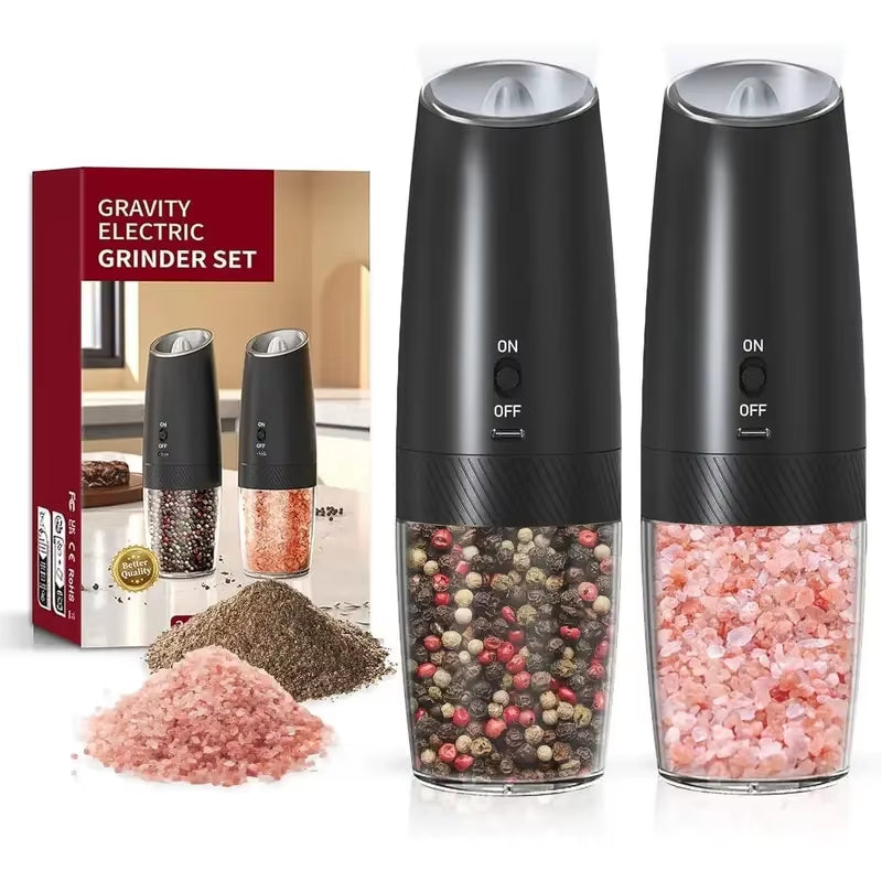 Gravity-Activated Salt & Pepper Grinder Set - 2-Pack Rechargeable Electric Mills with LED Light | No Batteries, Adjustable Coars