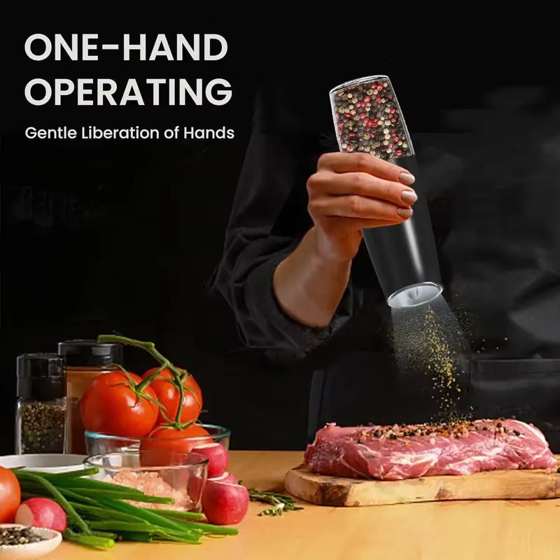 Gravity-Activated Salt & Pepper Grinder Set - 2-Pack Rechargeable Electric Mills with LED Light | No Batteries, Adjustable Coars