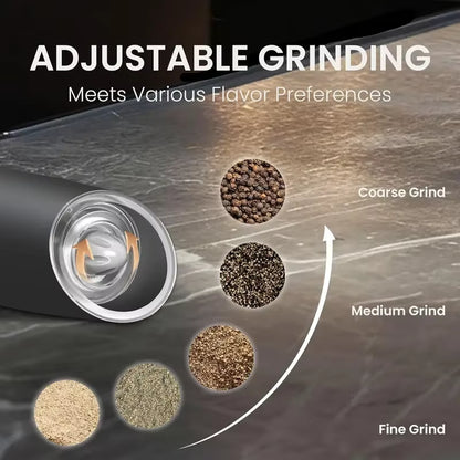 Gravity-Activated Salt & Pepper Grinder Set - 2-Pack Rechargeable Electric Mills with LED Light | No Batteries, Adjustable Coars