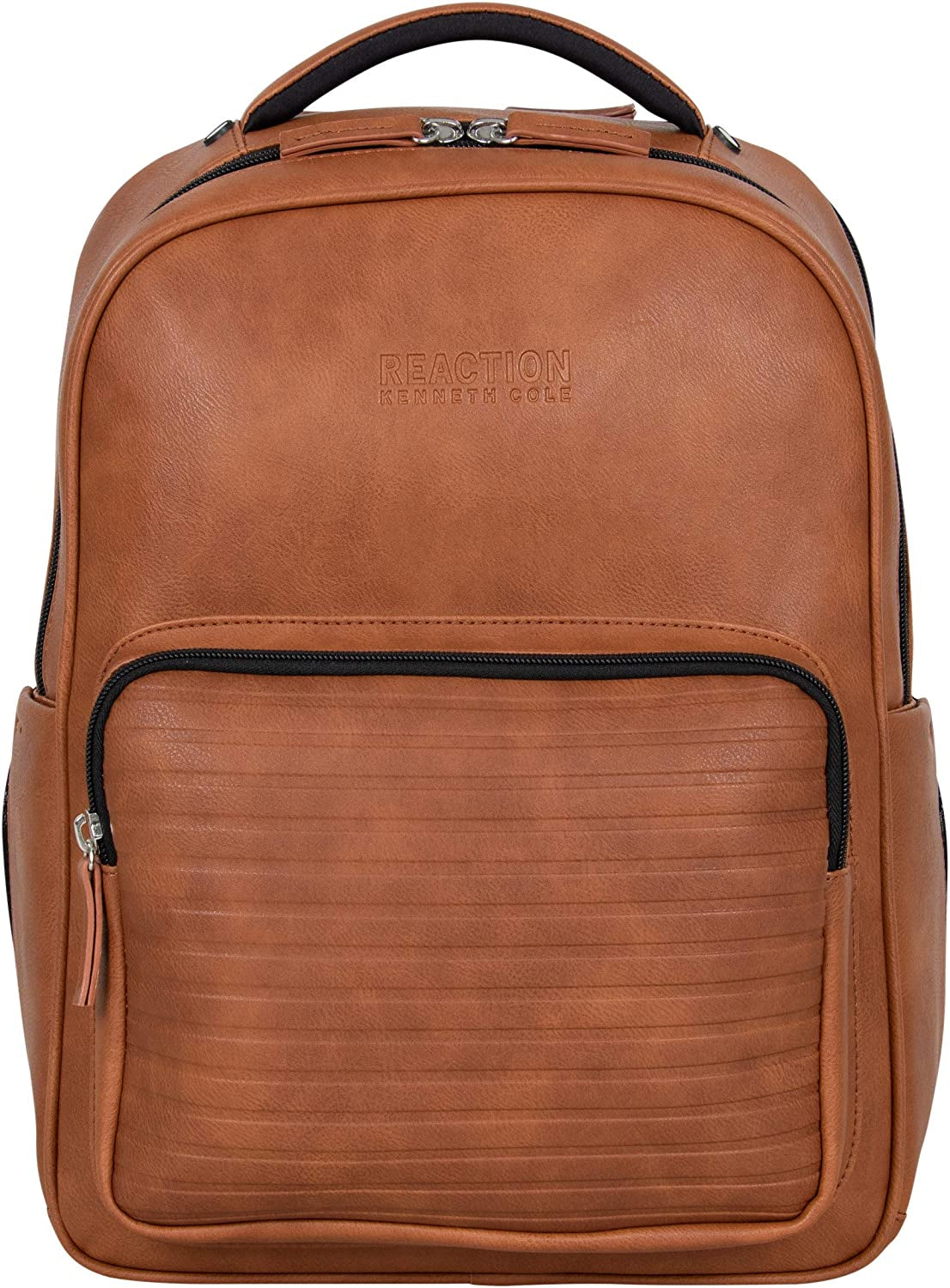Reaction on Track Pack Vegan Leather 15.6” Laptop & Tablet Bookbag Travel Backpack with Anti-Theft RFID for High School, Work, & Travel, Cognac
