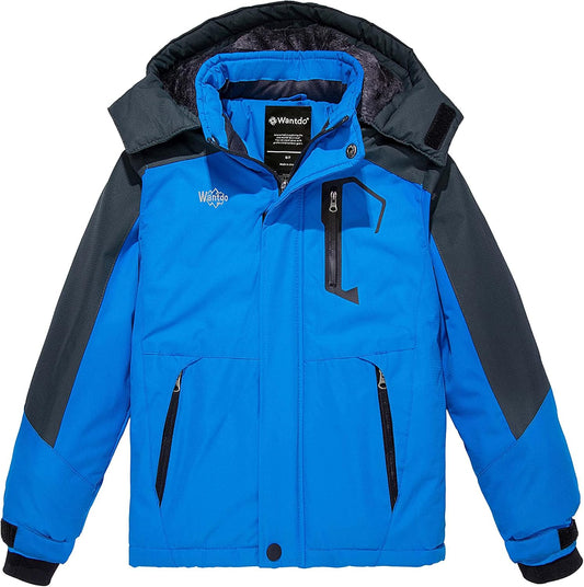 Boy'S Waterproof Ski Jacket Fleece Snowboarding Jackets Warm Thick Winter Coat Hooded Raincoats