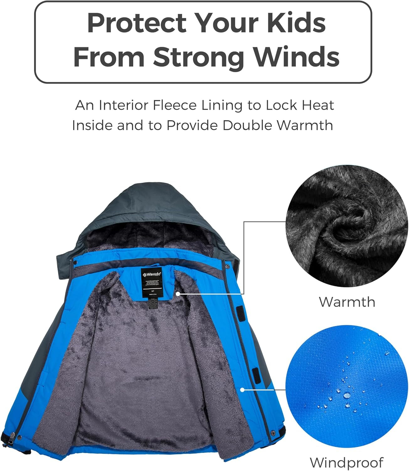 Boy'S Waterproof Ski Jacket Fleece Snowboarding Jackets Warm Thick Winter Coat Hooded Raincoats
