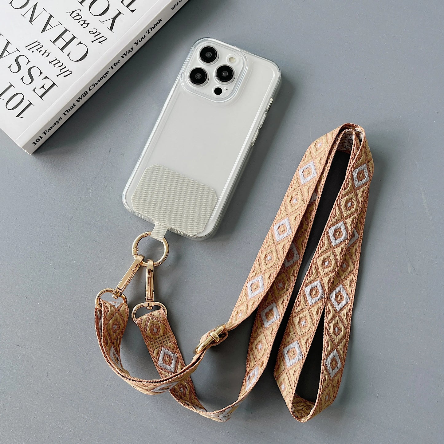High-End Embroidery Technology Diagonal Long Rope Mobile Universal Lanyard Retro Style High Quality Multi-Functional Lanyard
