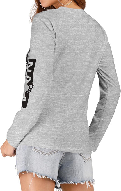 Women Long Sleeve Graphic Shirts NASA Space Letter Print Crew Neck Tee Tops Tshirt
