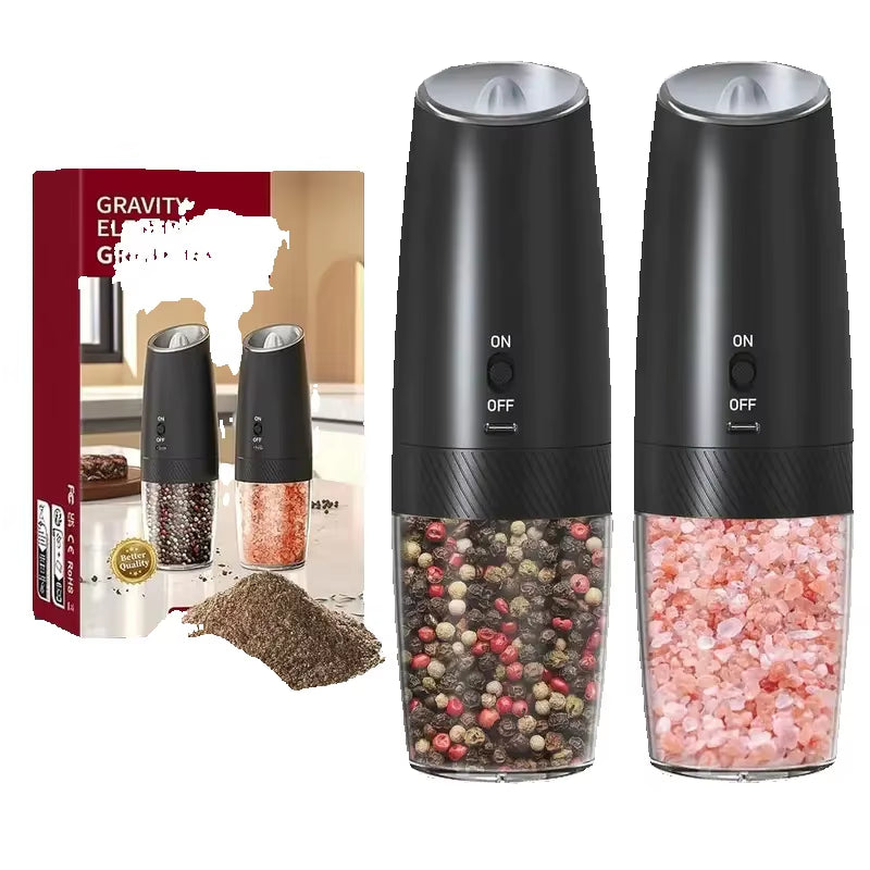 Gravity-Activated Salt & Pepper Grinder Set - 2-Pack Rechargeable Electric Mills with LED Light | No Batteries, Adjustable Coars