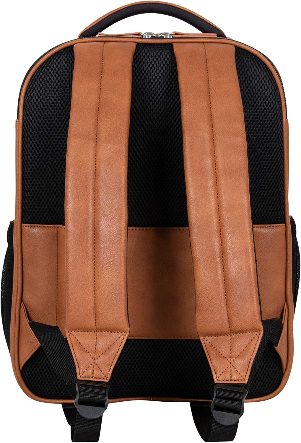 Reaction on Track Pack Vegan Leather 15.6” Laptop & Tablet Bookbag Travel Backpack with Anti-Theft RFID for High School, Work, & Travel, Cognac