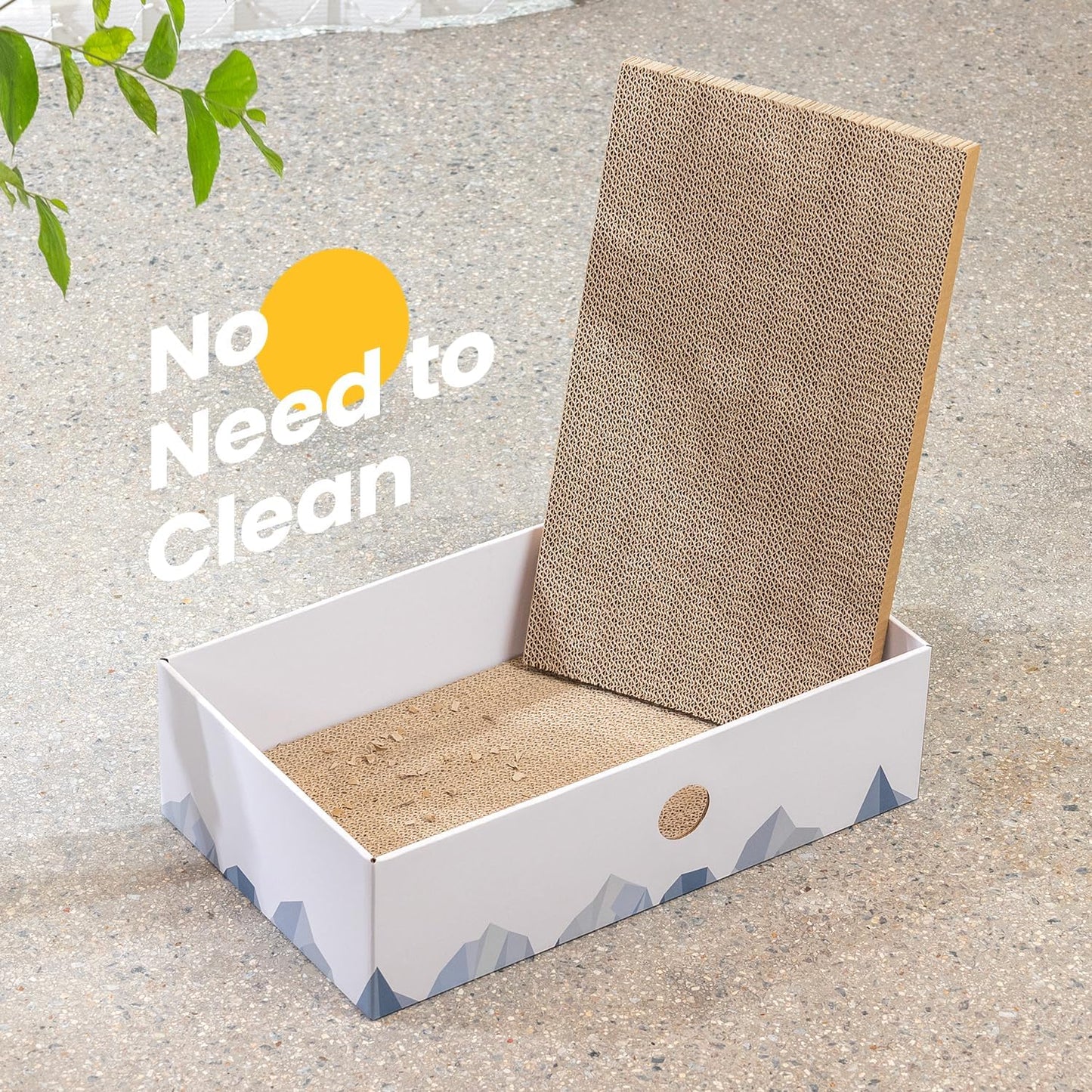 Cat Scratcher Box with Heavy-Duty Double-Sided Cardboard Pad, Cardboard Lounger, Interactive Hole Design, Cat Bed for Indoor Cats, White, Large