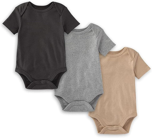 Unisex Short Sleeve Organic Cotton Bodysuits, 3-Pack